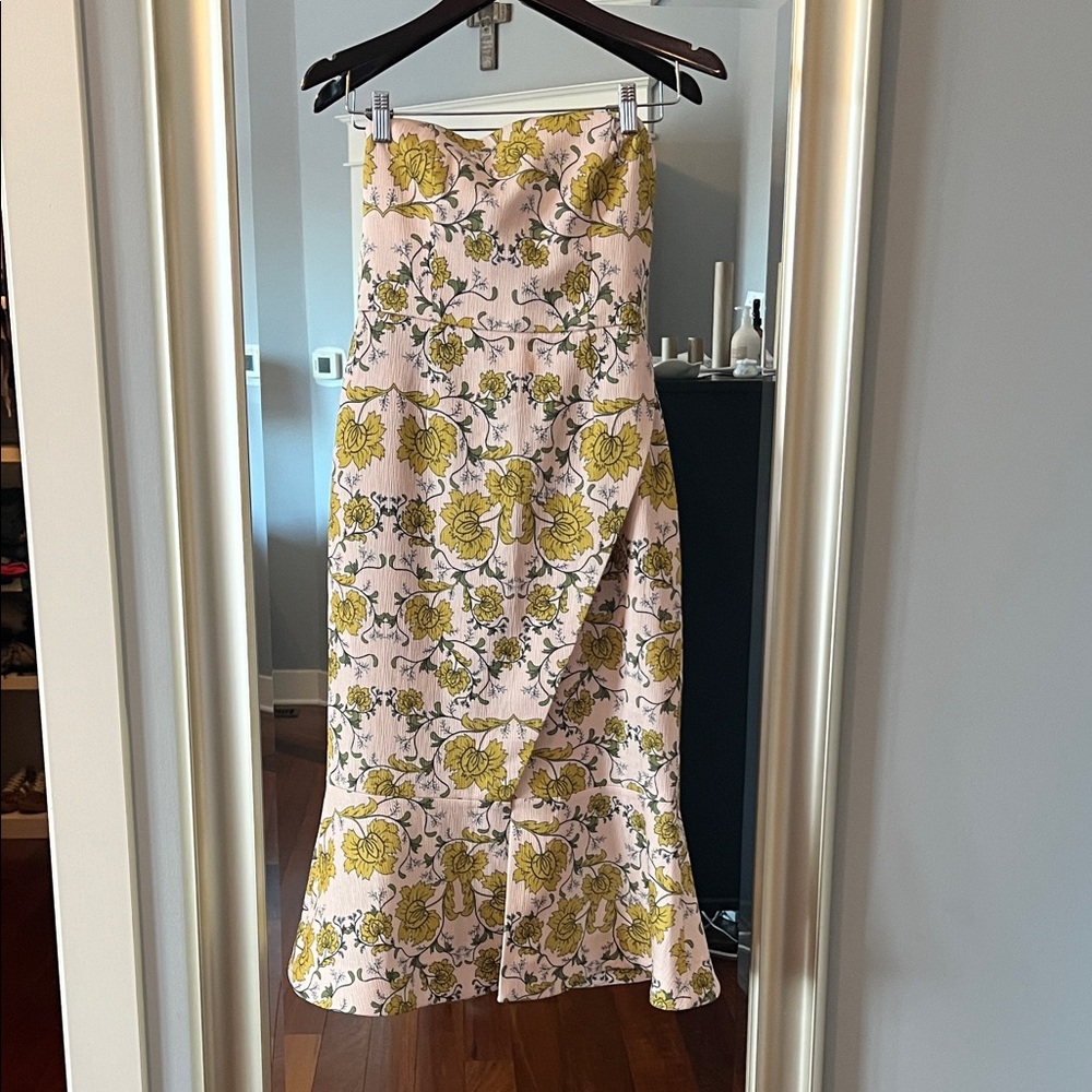 KEEPSAKE the Label Floral Strapless Midi Dress - Yellow & Pale Pink